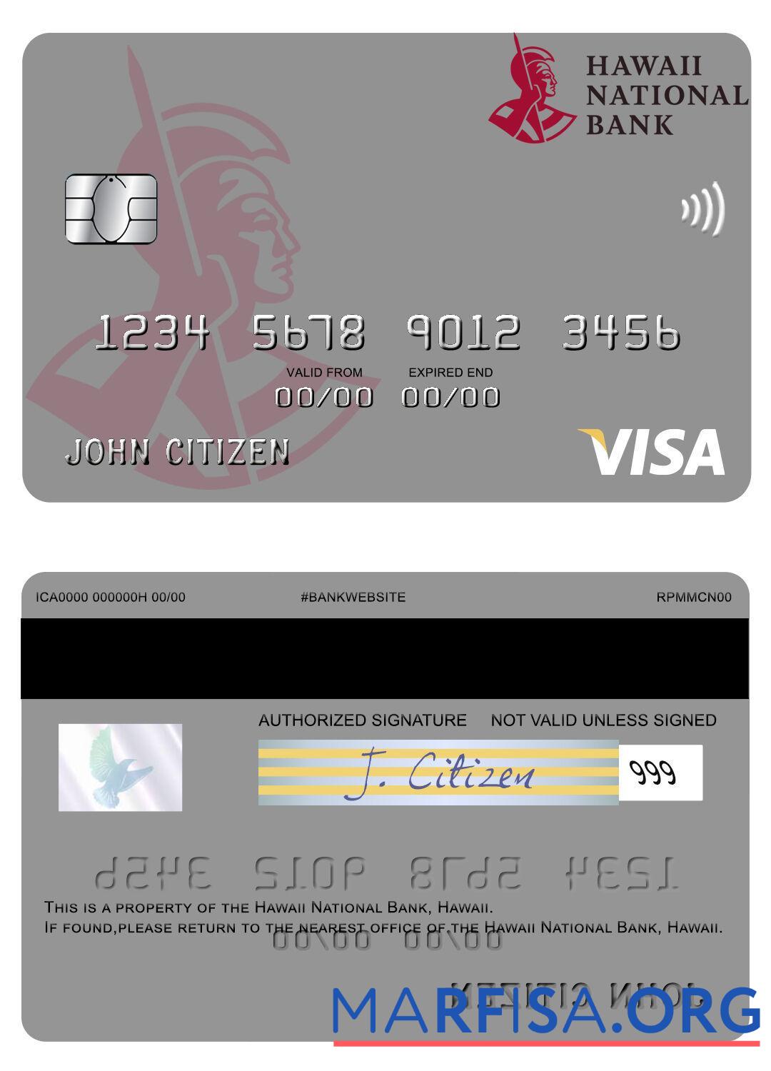 Realistic Hawaii, Hawaii National Bank visa card sample